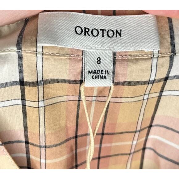OROTON Sz 8 Plaid Check Wrap Long Sleeve Shirt Dress NWT Fall - Picture 2 of 7